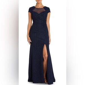 Navy Glitter Formal Gown Slit Evening Prom Dress Size M ( 10P) NWT